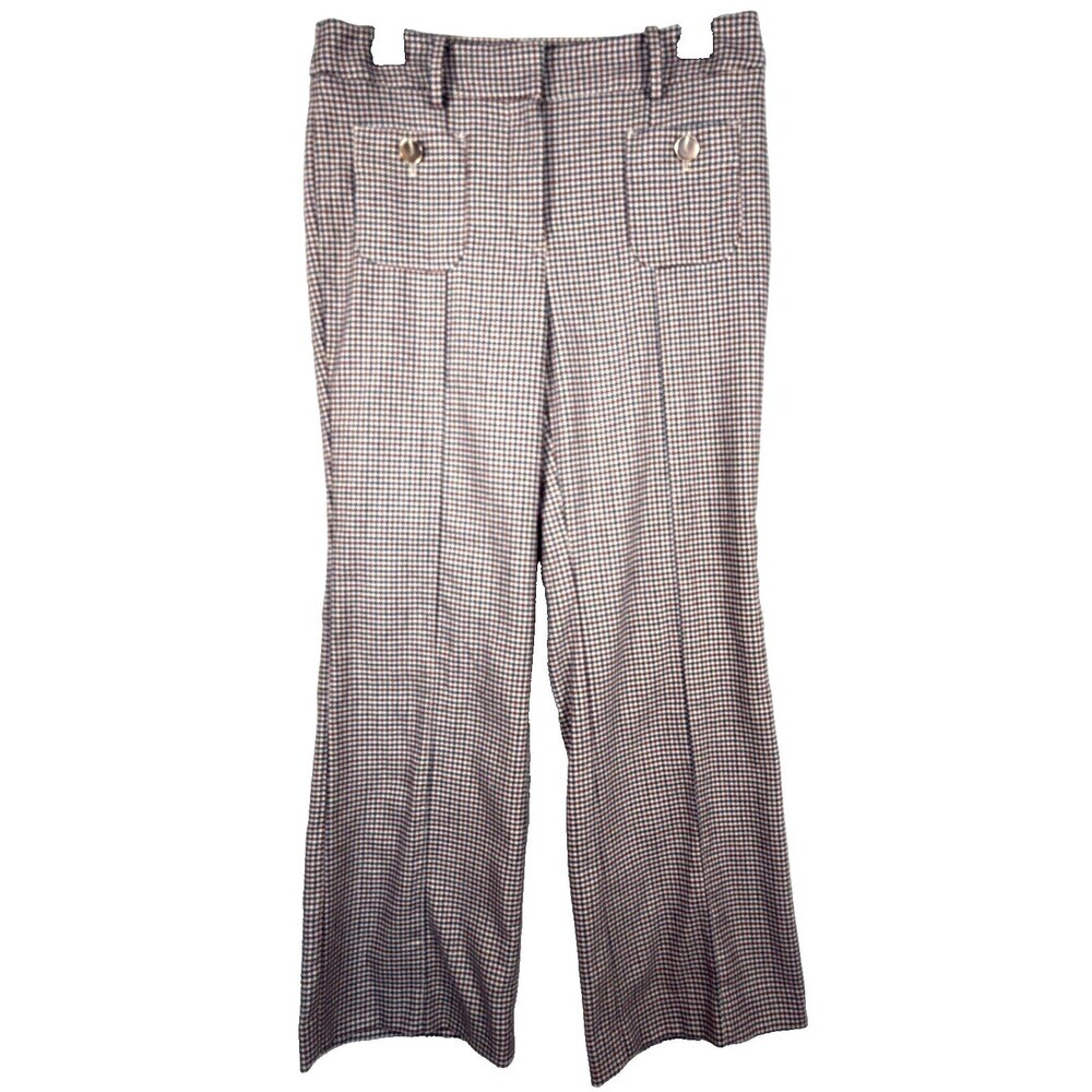 Talbots Boot Leg Pants Charming Plaid Wool Blend Houndstooth Womens 6P Brown